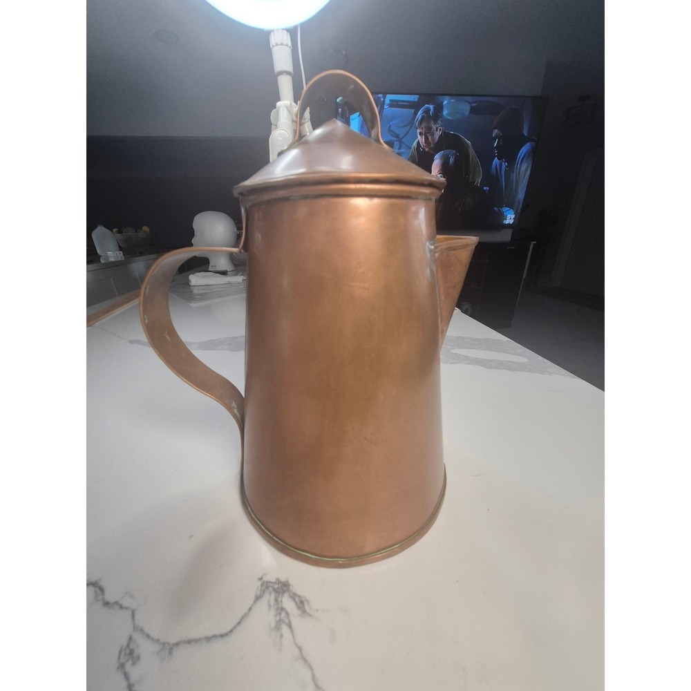 Vintage Primitive Copper Coffee Pot Pitcher Rustic Farmhouse Decor 9.5 Inch